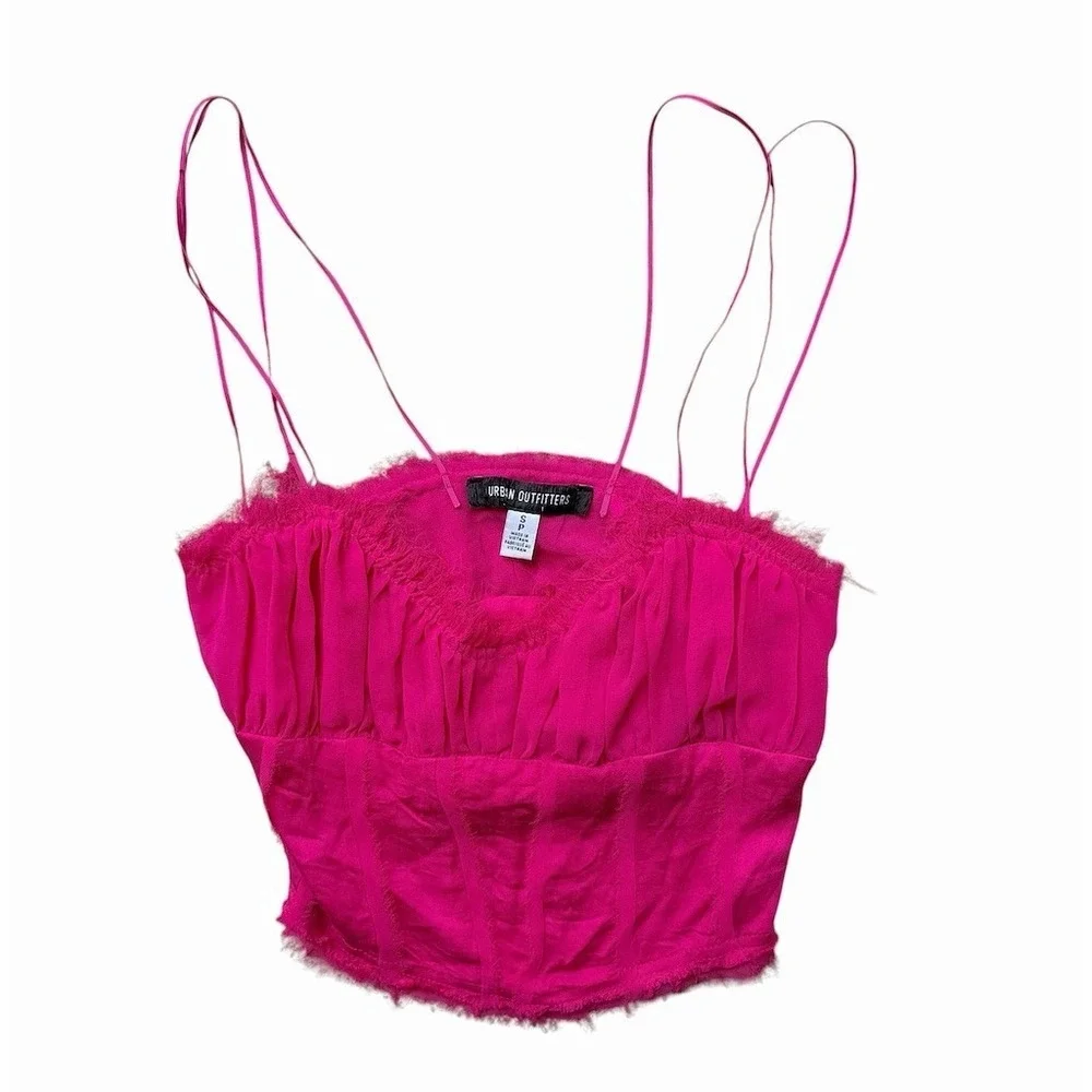 Urban Outfitters Cami Top Womens Size S Hot Pink Lace Trim Corset Ruched‎